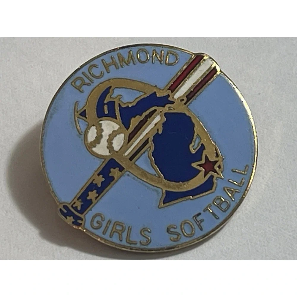 Richmond Girls Softball Pin Vintage Enamel‎ Lapel Hat Bag Jacket Award 00795